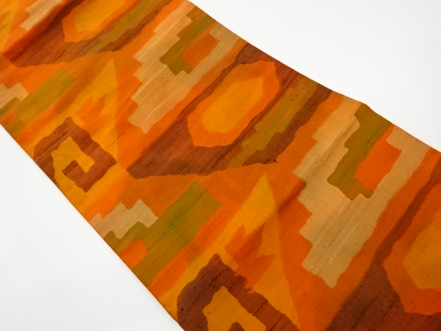 リサイクル　手織り紬抽象模様織出し名古屋帯